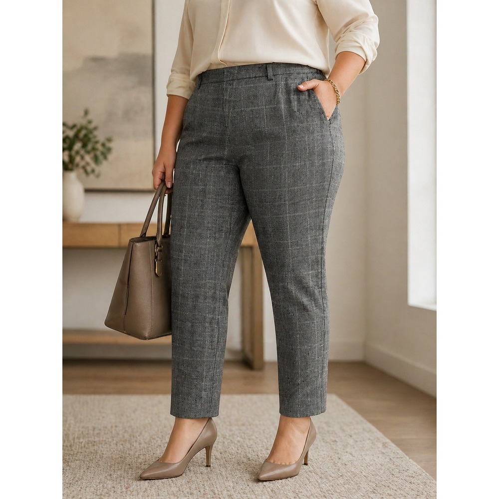 Talbots Womens 22WP‎ Black Gray Glen Plaid Italian Wool Blend Dress Pants NWT